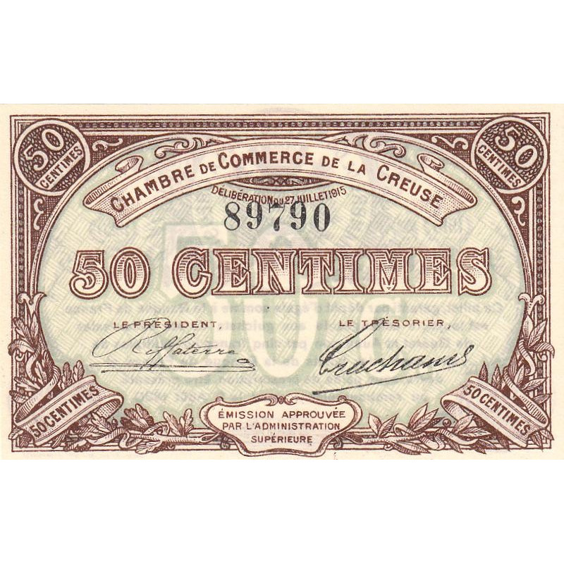 Guéret - Creuse - Pirot 64-1 - 50 centimes - Sans série - 27/07/1915 - Etat : NEUF