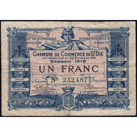 Saint-Dié - Pirot 112-13 - 1 franc - 22/10/1918 - Etat : TB