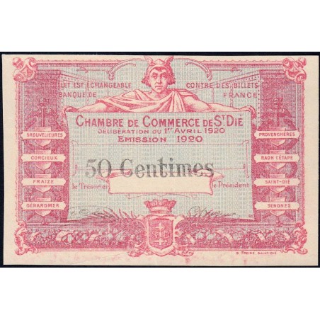 Saint-Dié - Pirot non répertorié - 50 centimes - 01/04/1920 - Epreuve type 1- Etat : SUP+