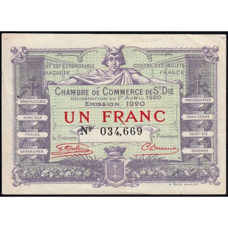 Saint-Dié - Pirot 112-19 - 1 franc - 01/04/1920 - Etat : SUP