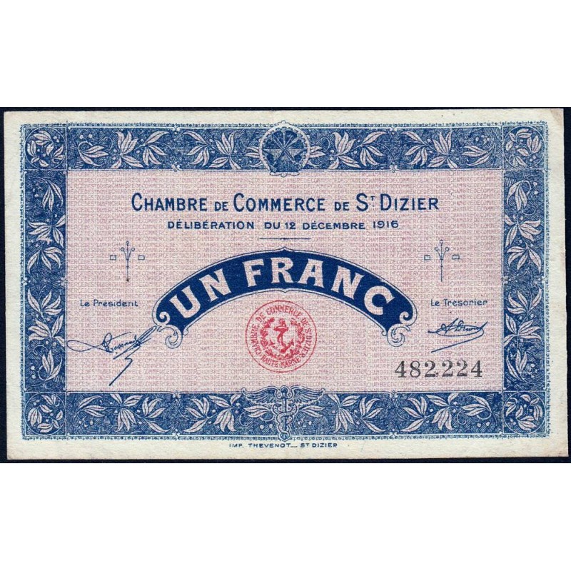 Saint-Dizier - Pirot 113-14 - 1 franc - 12/12/1916 - Etat : TTB