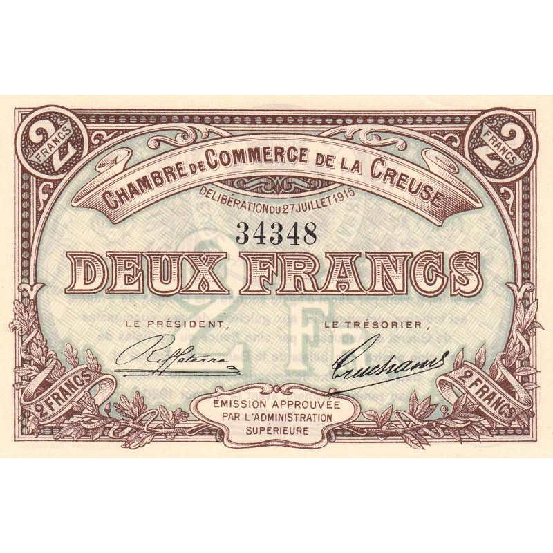 Guéret - Creuse - Pirot 64-5 - 2 francs - Sans série - 27/07/1915 - Etat : SPL+
