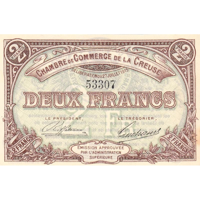 Guéret - Creuse - Pirot 64-5 - 2 francs - Sans série - 27/07/1915 - Etat : SUP