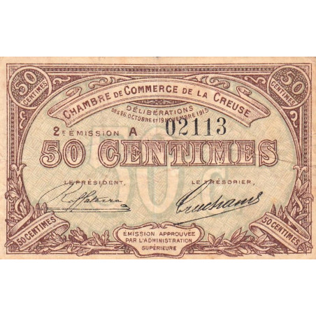 Guéret - Creuse - Pirot 64-7 - 50 centimes - Série A - 2e émission - 26/10/1915 - Etat : TB