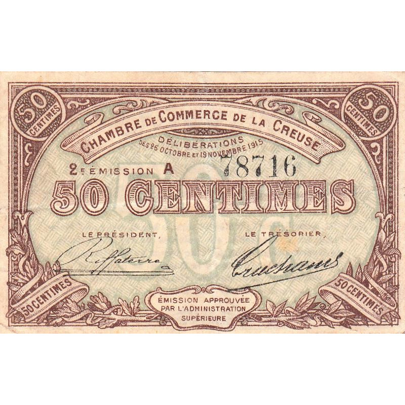 Guéret - Creuse - Pirot 64-7 - 50 centimes - Série A - 2e émission - 26/10/1915 - Etat : TB+