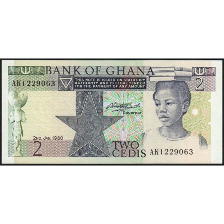 Ghana - Pick 18b - 2 cedis - Série AK - 02/01/1980 - Etat : NEUF