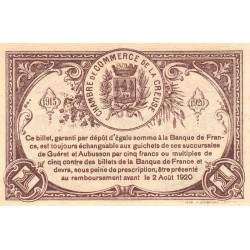 Guéret - Creuse - Pirot 64-9 - 1 franc - Série A - 2e émission - 26/10/1915 - Etat : TTB+