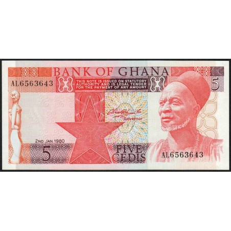 Ghana - Pick 19b - 5 cedis - Série AL - 02/01/1980 - Etat : NEUF