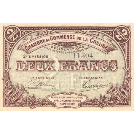 Guéret - Creuse - Pirot 64-11 - 2 francs - Sans série - 2e émission - 26/10/1915 - Etat : TTB+