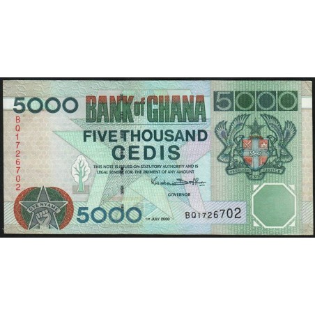 Ghana - Pick 34e - 5'000 cedis - Série BQ - 01/07/2000 - Etat : TTB