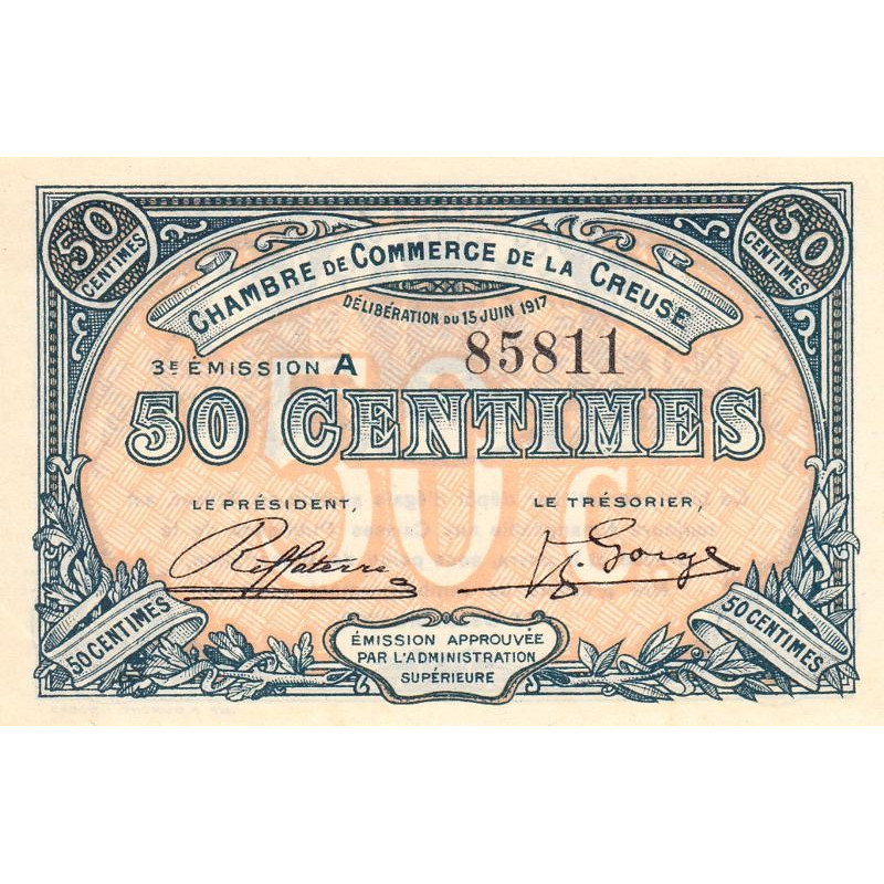 Guéret - Creuse - Pirot 64-13 - 50 centimes - Série A - 3e émission - 15/06/1917 - Etat : SUP+