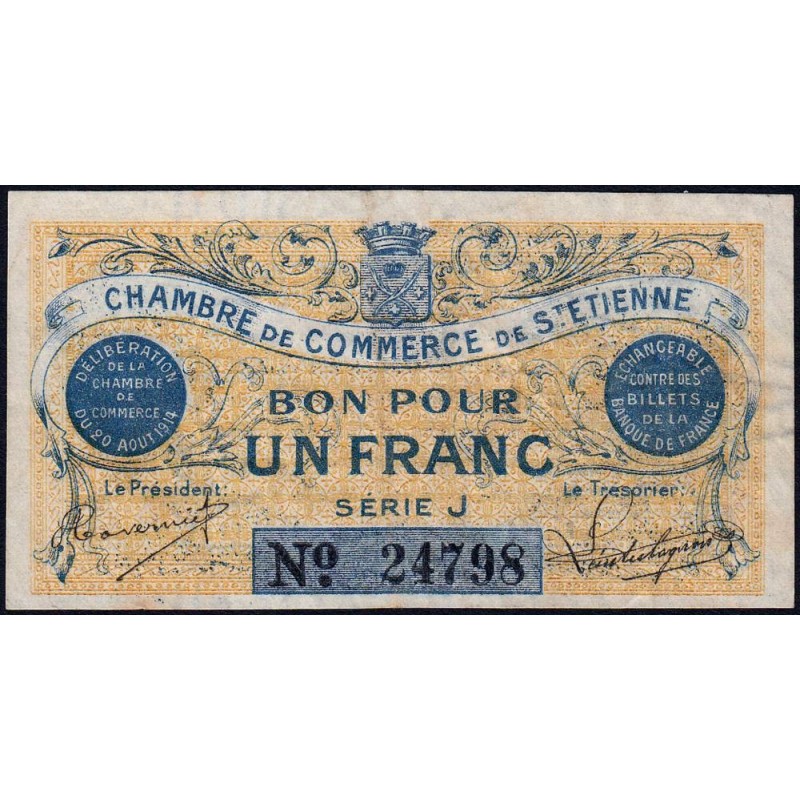 Saint-Etienne - Pirot 114-1 variété - 1 franc - Série J - 20/08/1914 - Etat : TTB