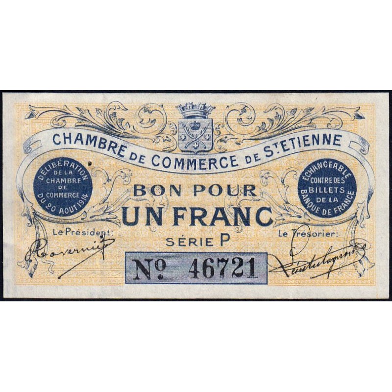 Saint-Etienne - Pirot 114-1 - 1 franc - Série P - 20/08/1914 - Etat : SUP