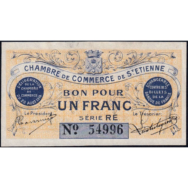 Saint-Etienne - Pirot 114-4 - 1 franc - Série RE - 20/08/1914 - Etat : SUP+