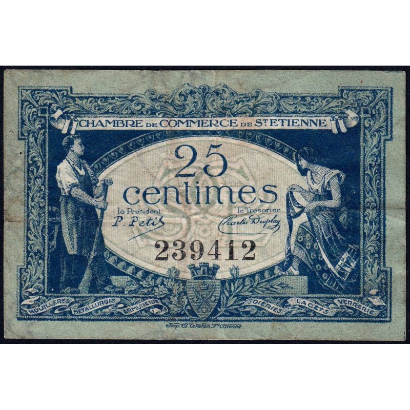 Saint-Etienne - Pirot 114-5 - 25 centimes - Sans Série - 12/01/1921 - Etat : TB-