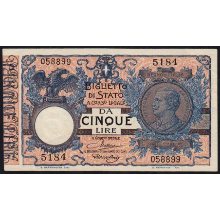 Italie - Pick 23d - 5 lire - 1922 - Etat : SPL+