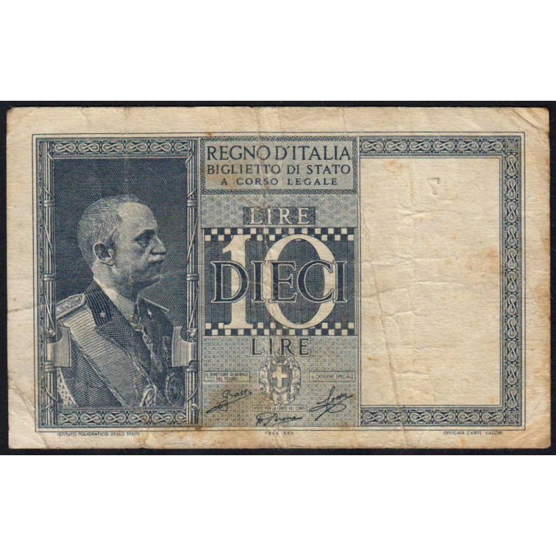 Italie - Pick 25c_2 - 10 lire - 1944 - An XXII - Etat : TB+