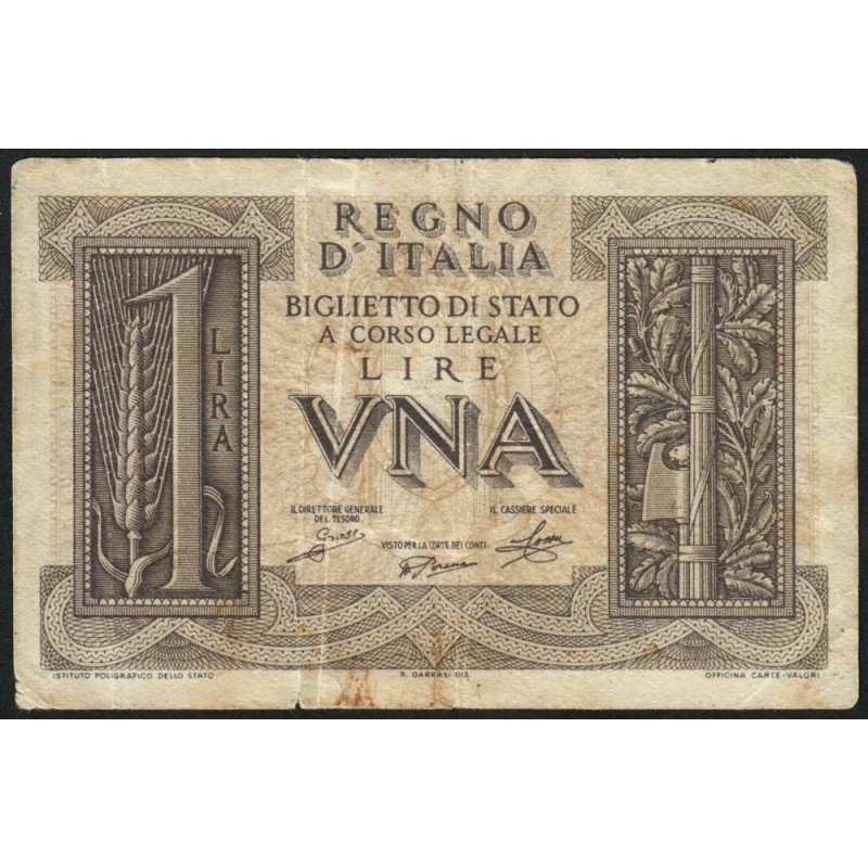 Italie - Pick 26 - 1 lira - 1939 - An XVIII - Etat : TB+