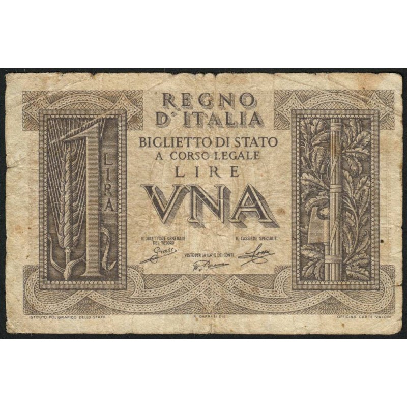 Italie - Pick 26 - 1 lira - 1939 - An XVIII - Etat : TB-