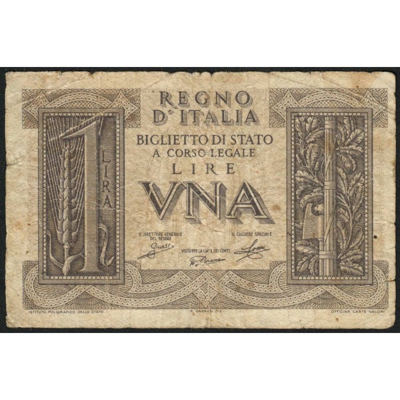 Italie - Pick 26 - 1 lira - 1939 - An XVIII - Etat : TB-