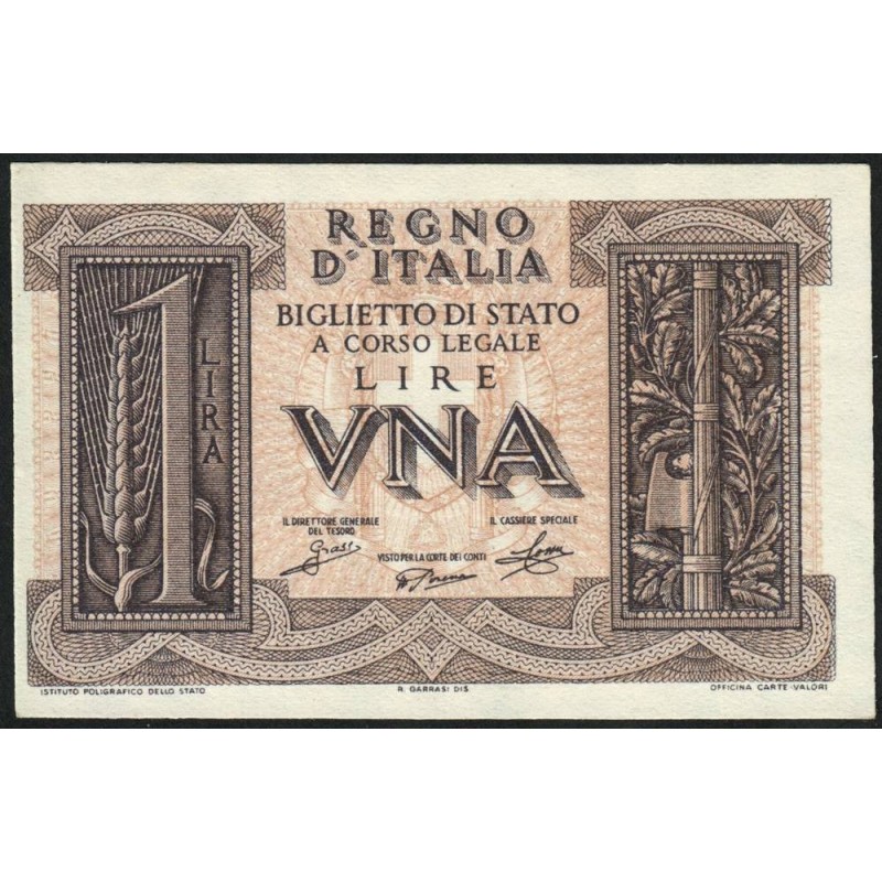 Italie - Pick 26 - 1 lira - 1939 - An XVIII - Etat : NEUF