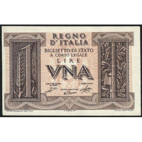 Italie - Pick 26 - 1 lira - 1939 - An XVIII - Etat : NEUF