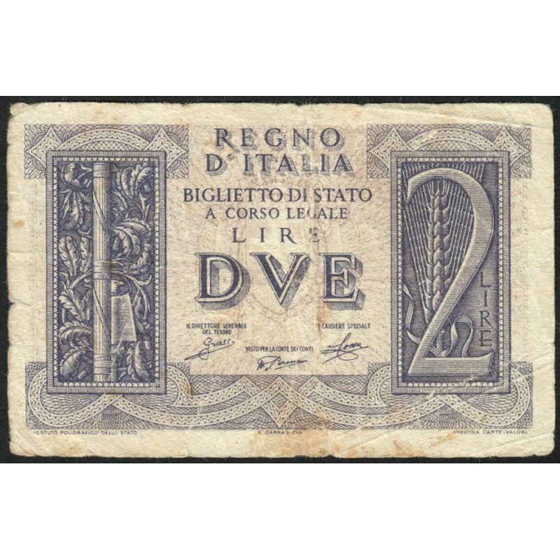 Italie - Pick 27 - 2 lire - 1939 - An XVIII - Etat : TB