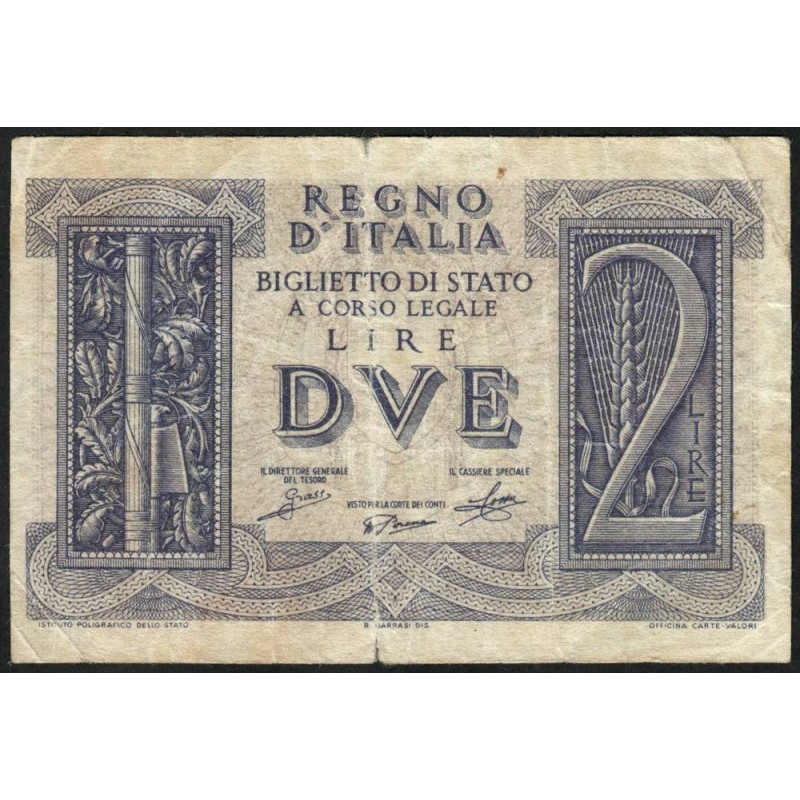 Italie - Pick 27 - 2 lire - 1939 - An XVIII - Etat : TB