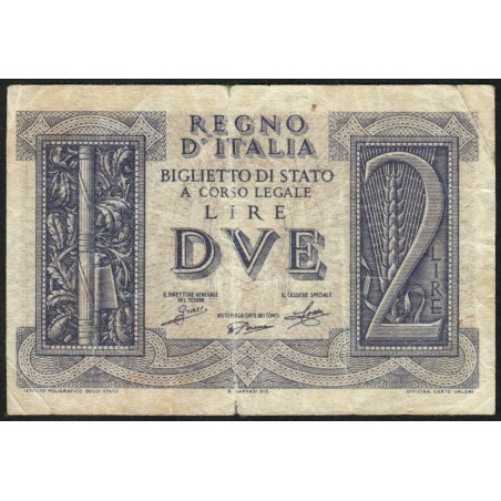 Italie - Pick 27 - 2 lire - 1939 - An XVIII - Etat : TB