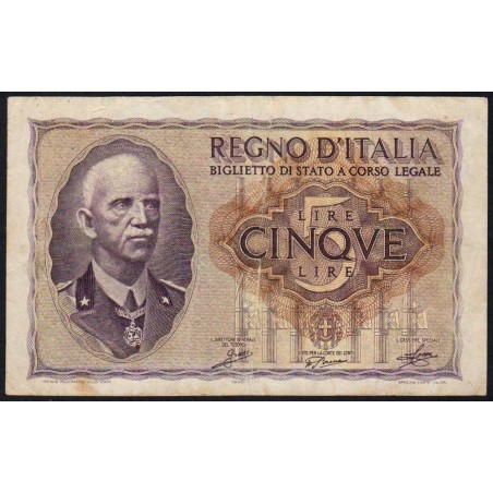 Italie - Pick 28_1 - 5 lire - 1940 - An XVIII - Etat : TB+