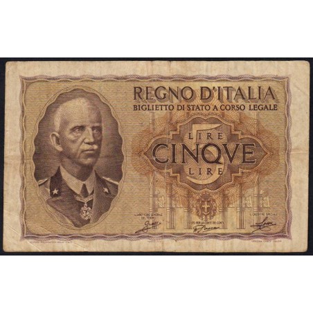 Italie - Pick 28_1 - 5 lire - 1940 - An XVIII - Etat : TB