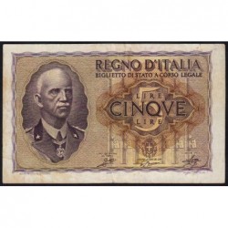 Italie - Pick 28_1 - 5 lire - 1940 - An XVIII - Etat : TTB-