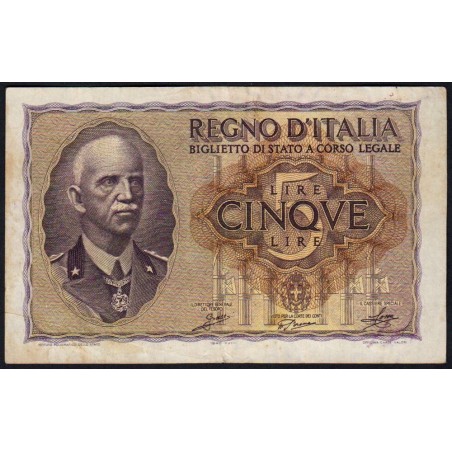 Italie - Pick 28_1 - 5 lire - 1940 - An XVIII - Etat : TTB-