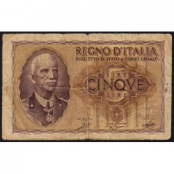 Italie - Pick 28_1 - 5 lire - 1940 - An XVIII - Etat : TB-