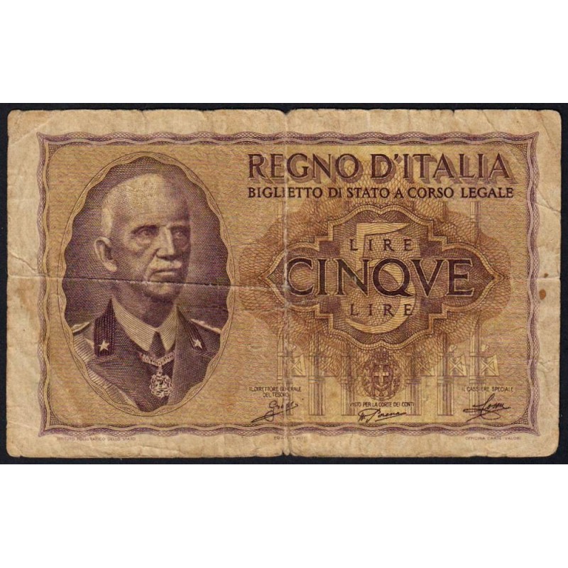 Italie - Pick 28_1 - 5 lire - 1940 - An XVIII - Etat : TB-