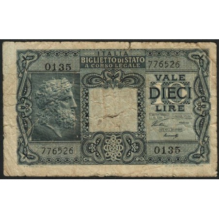 Italie - Pick 32a - 10 lire - 1946 - Etat : B