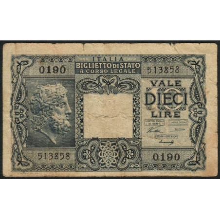 Italie - Pick 32a - 10 lire - 1946 - Etat : B