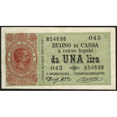 Italie - Pick 34 - 1 lira - 1894 - Etat : TTB+ à SUP