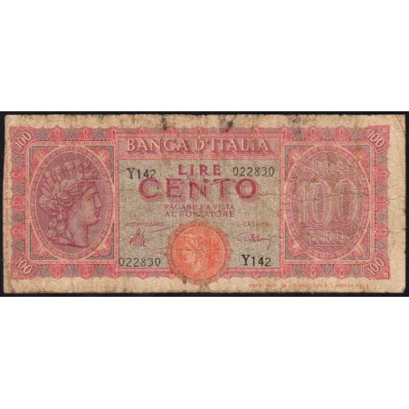 Italie - Pick 75a_2 - 100 lire - 10/12/1944 - Etat : B