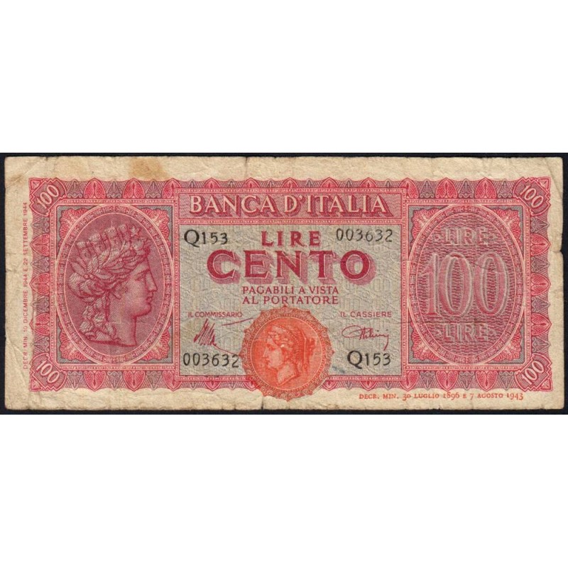 Italie - Pick 75a_2 - 100 lire - 10/12/1944 - Etat : TB-