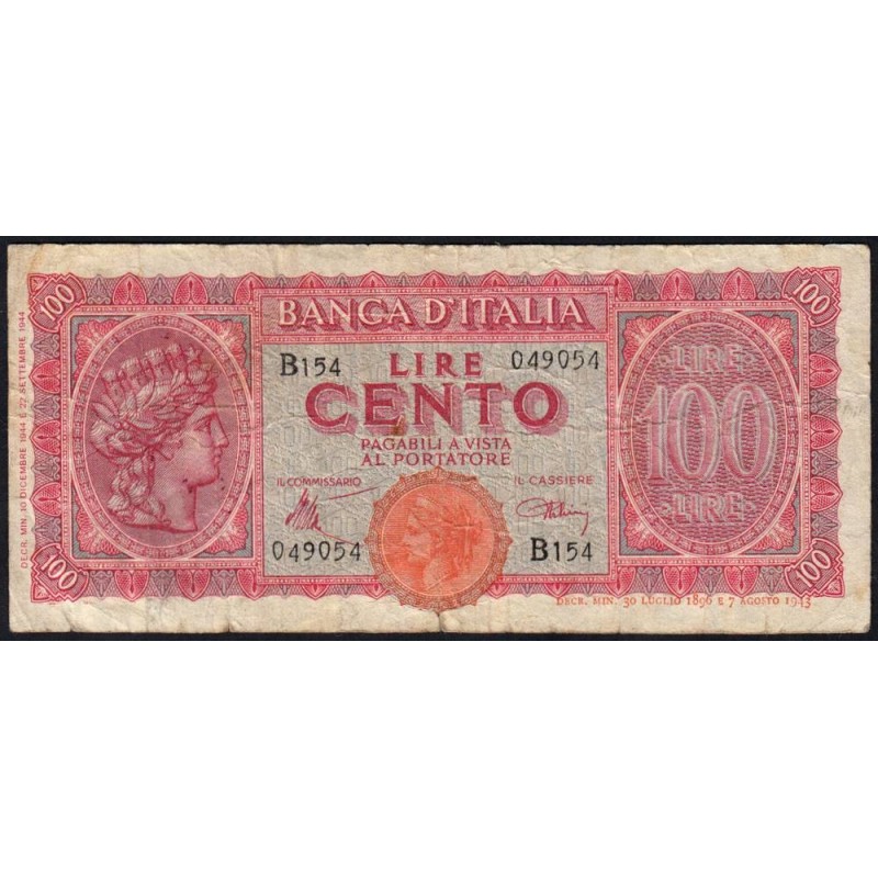 Italie - Pick 75a_2 - 100 lire - 10/12/1944 - Etat : TB-