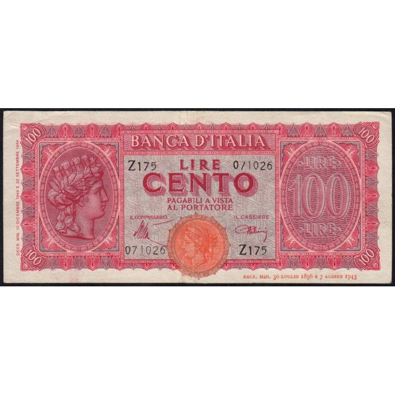 Italie - Pick 75a_2 - 100 lire - 10/12/1944 - Etat : TTB