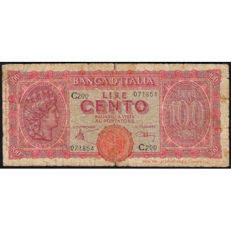 Italie - Pick 75a_2 - 100 lire - 10/12/1944 - Etat : B+