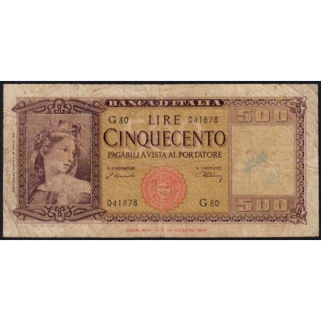 Italie - Pick 80a_1 - 500 lire - 20/03/1947 - Etat : B