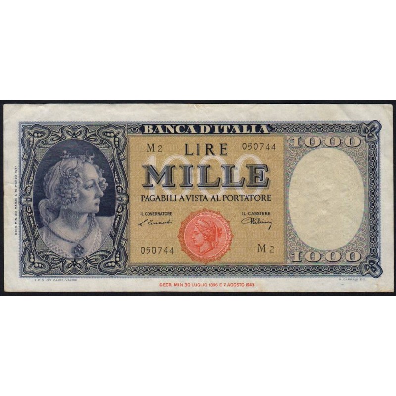 Italie - Pick 82 - 1'000 lire - Série M 2 - 20/03/1947 - Etat : TTB