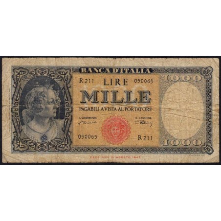 Italie - Pick 88a - 1'000 lire - Série R 221 - 10/02/1948 - Etat : B+