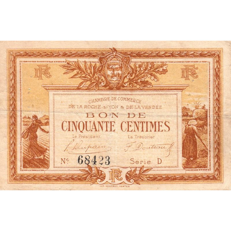 La Roche-sur-Yon (Vendée) - Pirot 65-14 - 50 centimes - Série D - 1915 - Etat : TB+