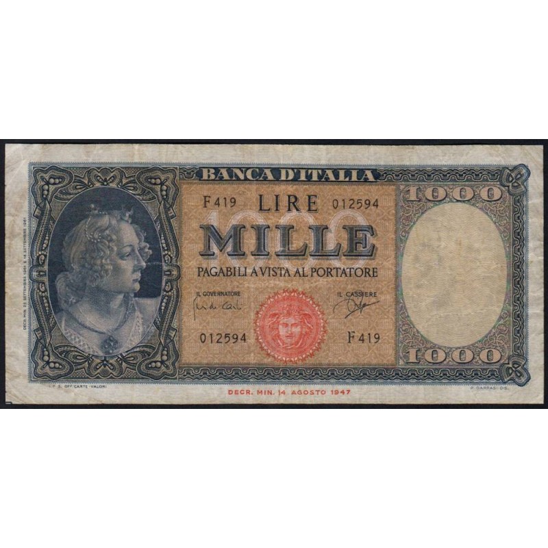 Italie - Pick 88d - 1'000 lire - Série F 419 - 25/09/1961 - Etat : TB