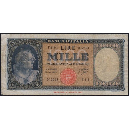 Italie - Pick 88d - 1'000 lire - Série F 419 - 25/09/1961 - Etat : TB