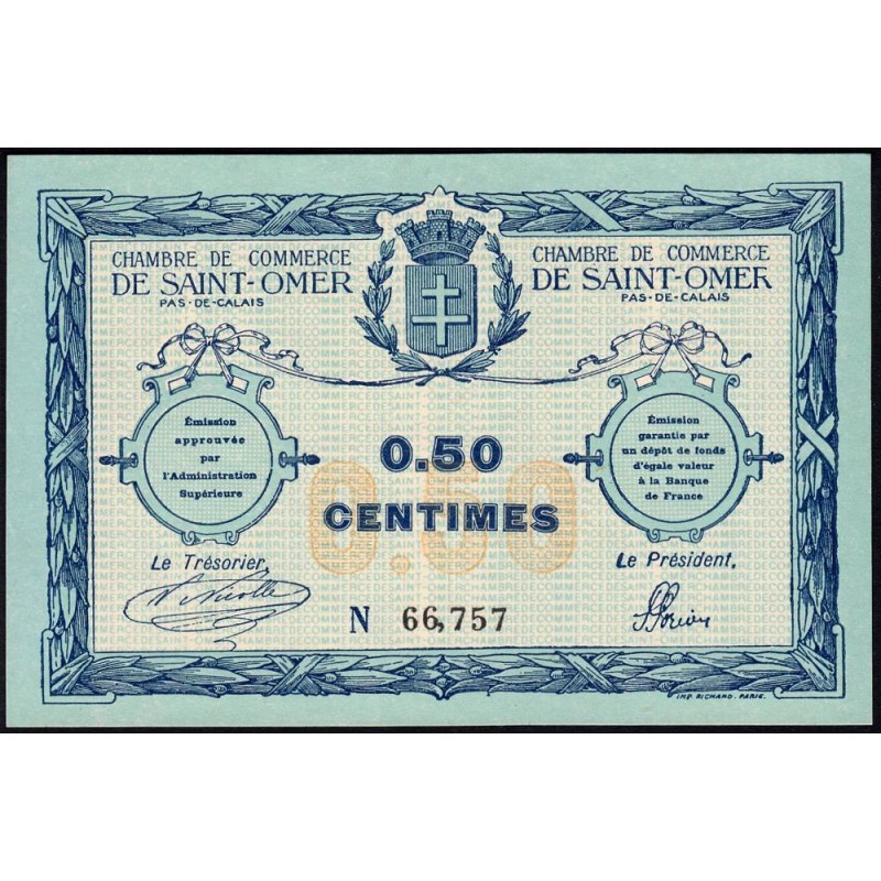 Saint-Omer - Pirot 115-1 - 50 centimes - N° avec 5 chiffres - 14/08/1914 - Etat : NEUF
